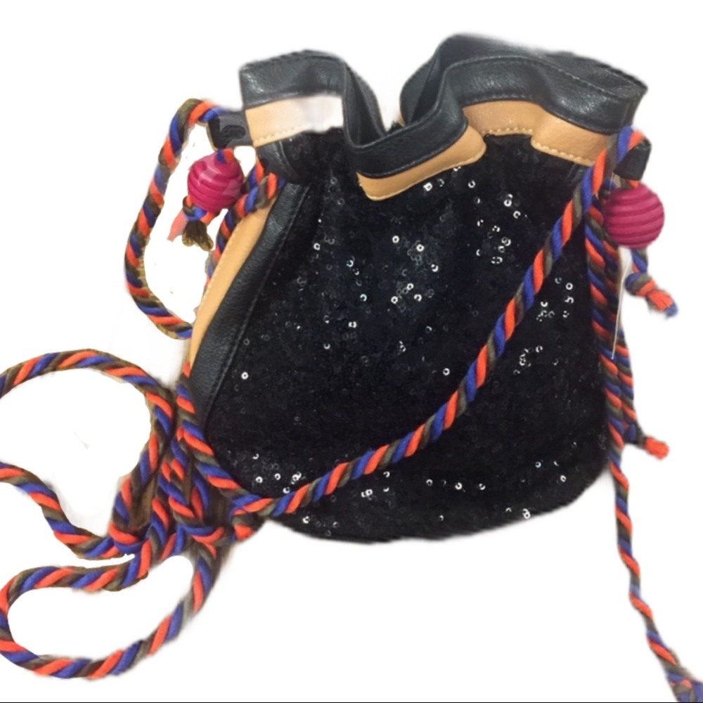 Purse black sequin cinch bag